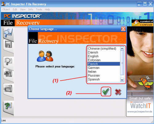 Choix de langue sur PC Inspector File Recovery
