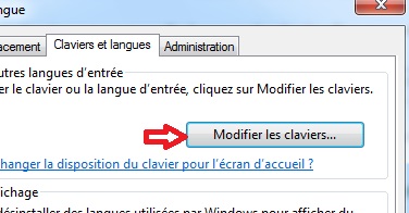 Bouton modifier les claviers Windows 7