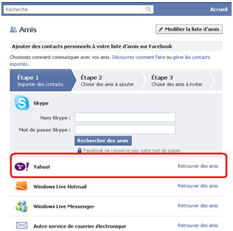 Ajouter mes contacts Yahoo mail sur facebook