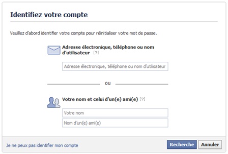 Identification d'un compte Facebook