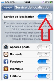Bouton pour Activer le service de localistion iPhone