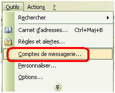 Bouton comptes messageries Outlook