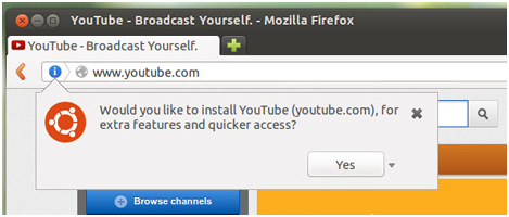 Message alert pour installer Youtube