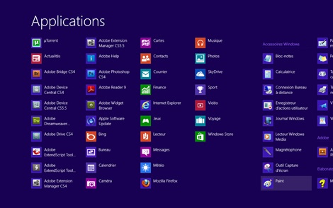 Ecran affiche toutes les applications Windows 8