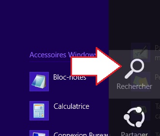 Bouton Loupe pour rechercher une application sur Windows 8