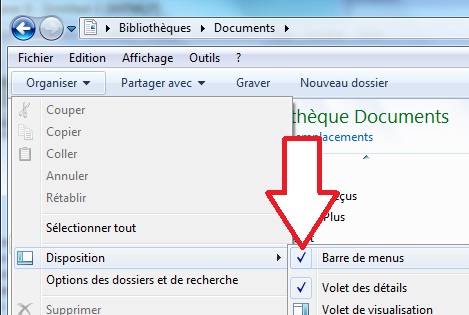 Barre de menu windows 7