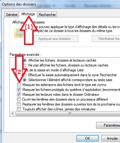 Case pour afficher les extensions windows 7