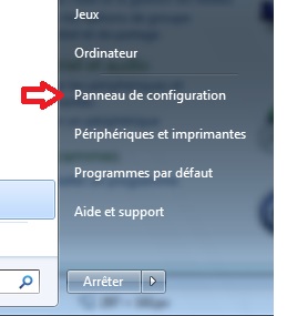 Bouton panneau de configuration Windows 7