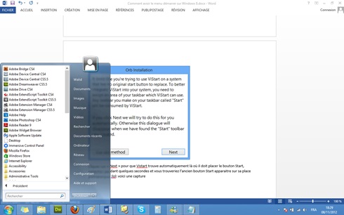 Capture du menu démarrer sur Windows 8