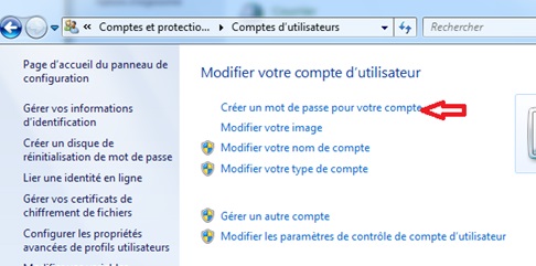 Bouton pour modifier le mot de passe Windows 7
