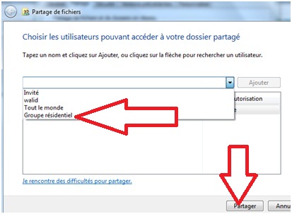 Bouton partage un dossier sur un groupe résidentiel