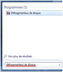 Bouton pour défragmenter un disque sous Windows 7