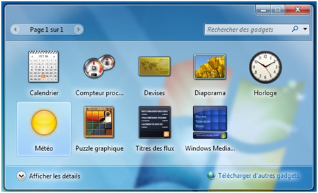 Tous les gadgets bureau windows 7