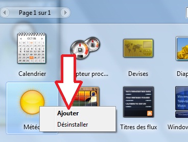 Bouton ajouter gadget Météo windows 7