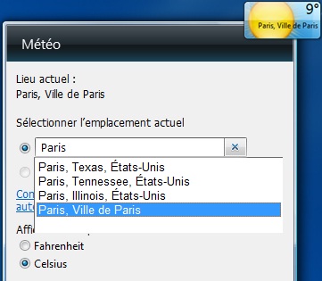 Recherche Pays gadget Météo windows 7