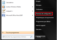 Lancer le panneau de configuration sous windows 7