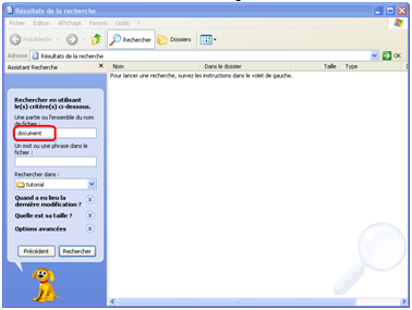Comment faire une recherche dans un dossier sur Windows XP ?