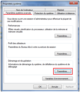 Paramètres du système avancés windows 7