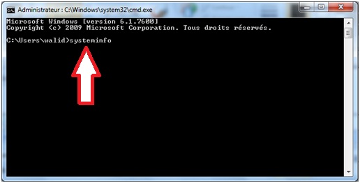 systeminfo sur Fenêtre CMD Windows 7