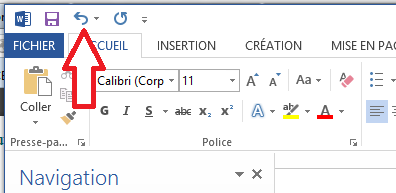 Bouton revenir en arrière Word