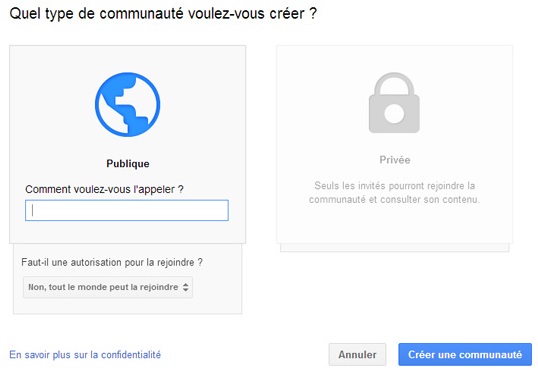 Type de communauté Google +