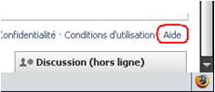 Lien vers le centre d'aide en bas de la page Facebook