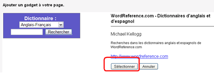 Comment ajouter un gadget dictionnaire sur une page de site