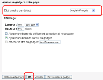 Comment ajouter un gadget dictionnaire sur une page de site