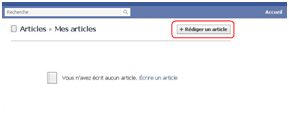 Bouton pour rédiger un article sur facebook