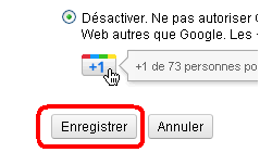 Bouton d'enregistrement des paramètres google plus