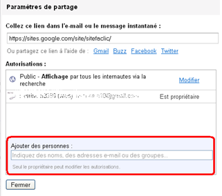 Autoriser des personnes à votre site google sites