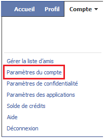 Bouton facebook pour paramétrer le compte