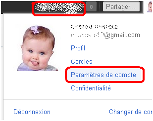 Bouton paramètres du compte google plus