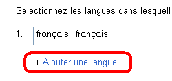 Bouton pour ajouter une langues d'un compte google plus