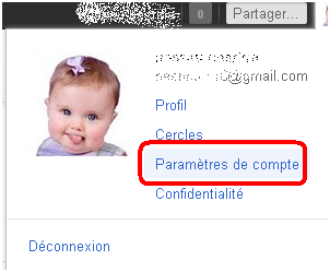 Le lien des paramètres d'un compte google plus