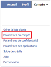 Lien pour les paramètre du compte facebook