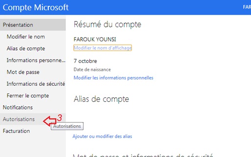 Autorisation du compte Outlook