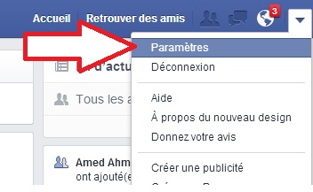 Bouton paramètres du compte Facebook