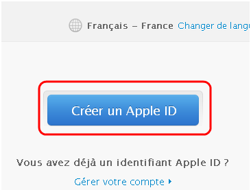 le bouton pour créer un compte Apple Store