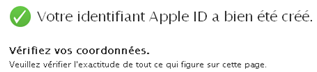 Confirmation de la création d'un identifiant Apple