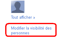 Lien pour modifier la visibilité des personnes google plus