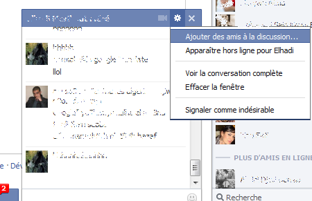 Fenêtre chat en groupe Facebook