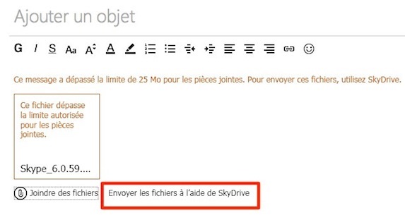 Envoi de fichier à l'aide de SkyDrive