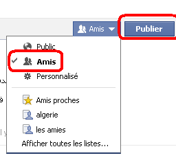 Bouton pour le choix de visibilité pour les amis facebook