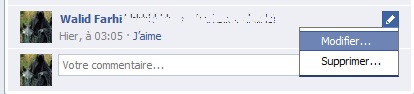 Bouton Modifier commentaire Facebook