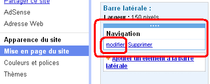 modifier l’ordre des pages affichés dans la barre latérale