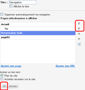 modifier l’ordre des pages affichés dans la barre latérale