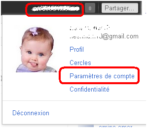 Lien pour les paramètres du compte google plus