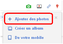 Bouton pour ajouter une photo dans un compte google plus