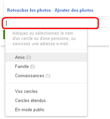 Liste des cercles à choisir pour partager la photo google plus